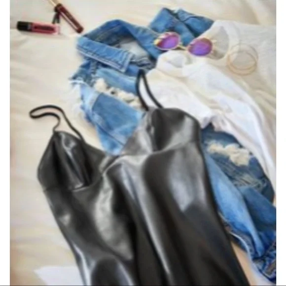 ✨HP✨ VS Faux Leather Slip Dress Vegan Babydoll XS - Picture 5 of 10